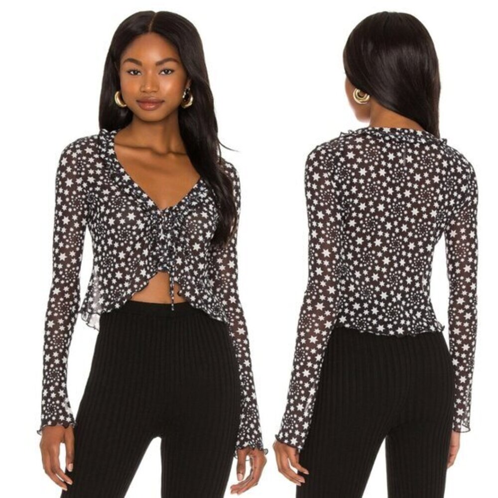 Free People Marne Star Print Sheer Mesh‎ Tie Front Coquette Blouse Top Size S - Picture 13 of 13